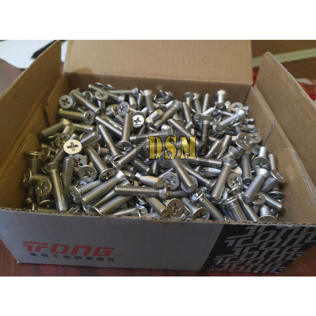 SS 304 / Baut JF M4x20 / Machine Screw Stainless M4 Kepala Obeng Rata