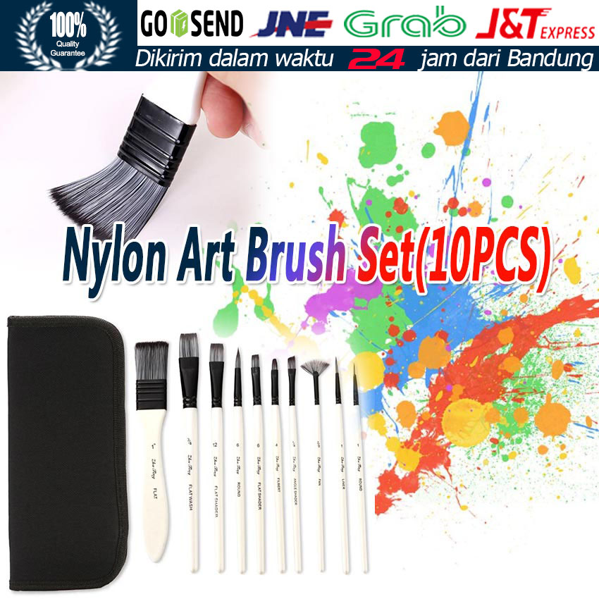 

isi 10pcs Kuas Lukis Set Lengkap Nylon Cat Air Minyak Art Brush Kit Gambar Akrilik Mix Paint Brush