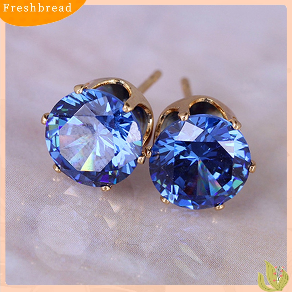 Fresh| Anting Stud Cubic Zirconia Bentuk Bulat Untuk Kencan