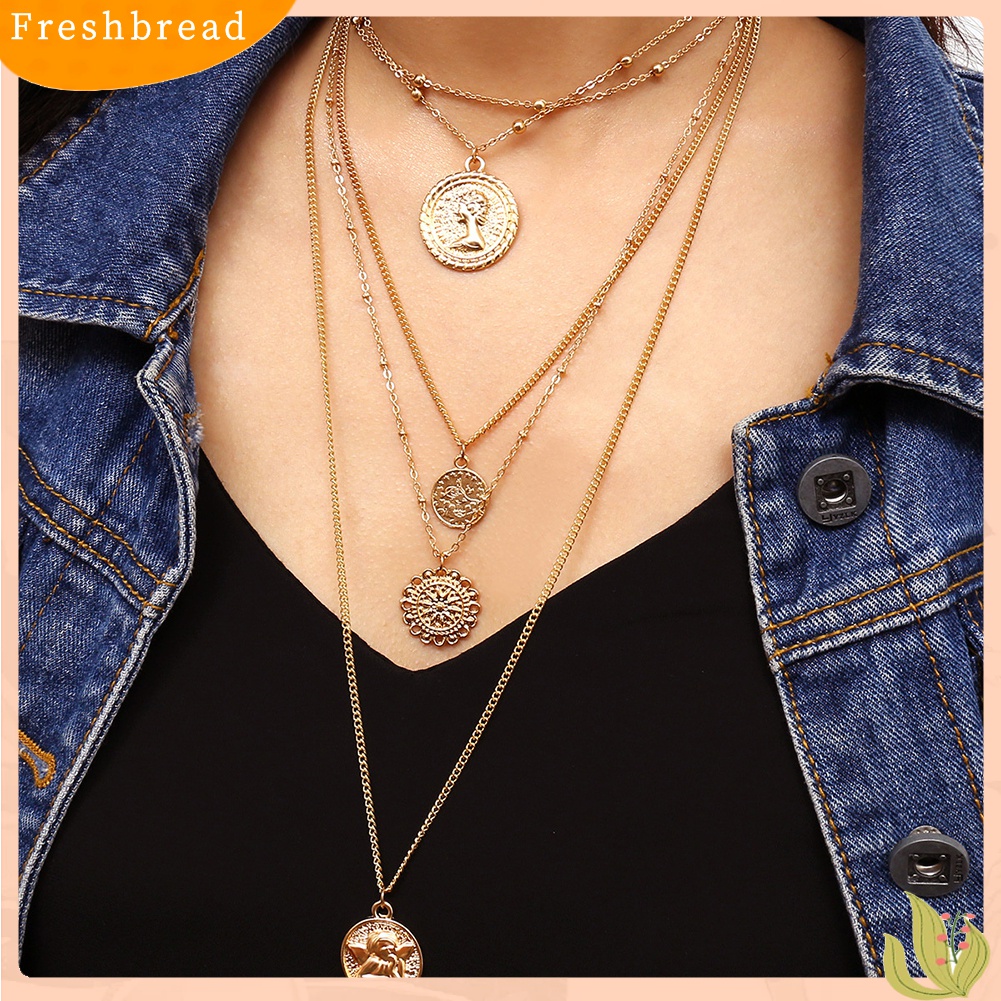 【Fresh】❀Vintage Women Multi-layer Alloy Queen Head Pendant Chain Necklace Jewelry Gift