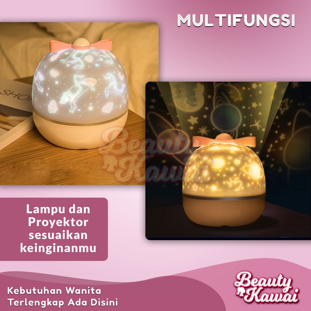 Lampu Tidur Proyektor Rotating 360 Karakter Lucu Unicorn Bulan Bintang