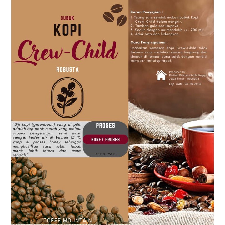 

Bubuk Kopi Robusta Proses Honey 250 Gram (Petik Merah) Premium