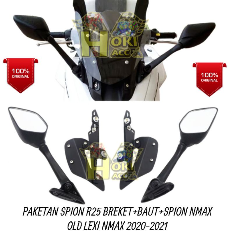 Variasi  Spion Motor R25 Lipat Sepaket Breacket Baut Anti Jebol Nmax New Nmax Old Lexi Motor