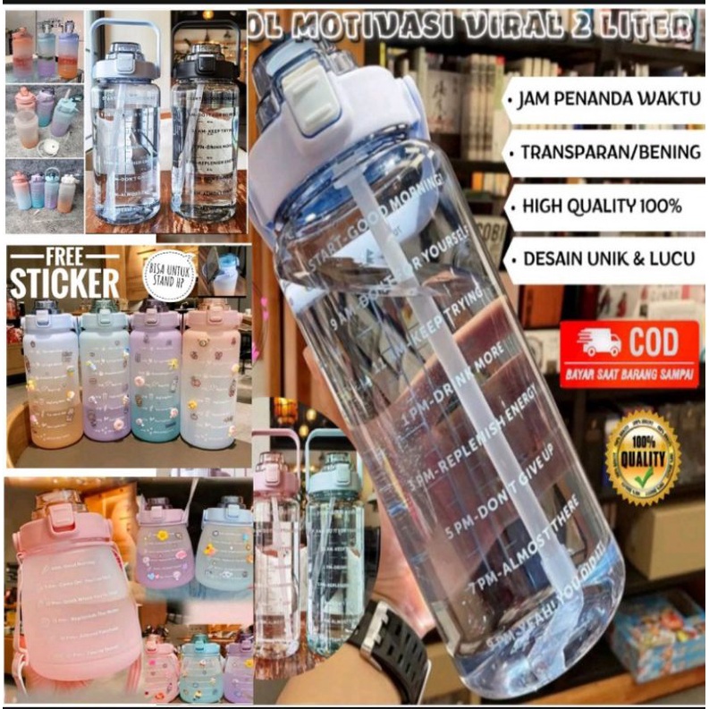 2 LITER || botol minum air jumbo 2L pastel olahraga tumbler gradasi transparan botol minum viral