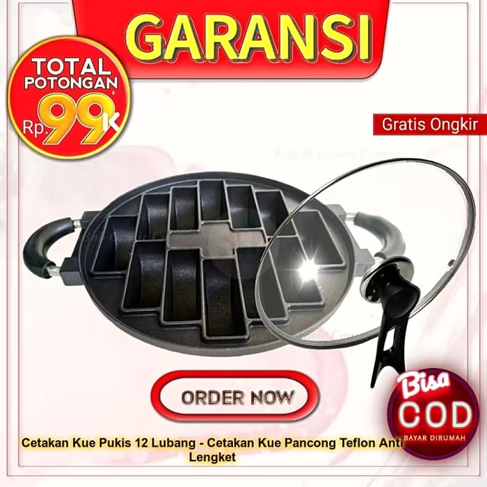 Cetakan Kue Pukis 12 Lubang - Cetakan Kue Pancong Teflon Anti Lengket