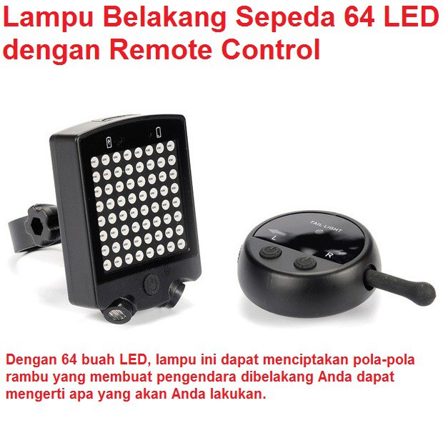 Lampu Belakang Sepeda 64 LED dengan Remote Control RECHARGEABLE USB-LAMPU CHARGE USB-LAMPU LED