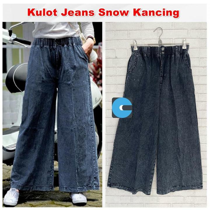 Celana Kulot Jeans Snow Panjang 2 Kancing Fit to L|XL || Celana Kulot Jeans Kancing Resleting || Cel
