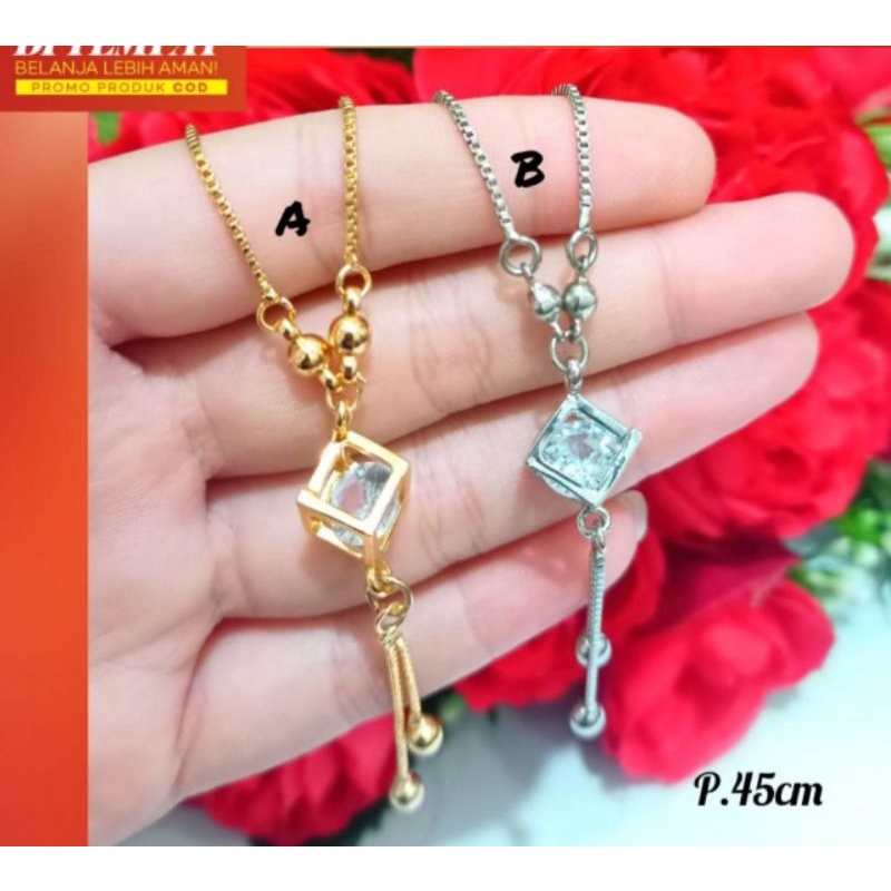 Kalung Dewasa kristal termanis simple emas tidak karat