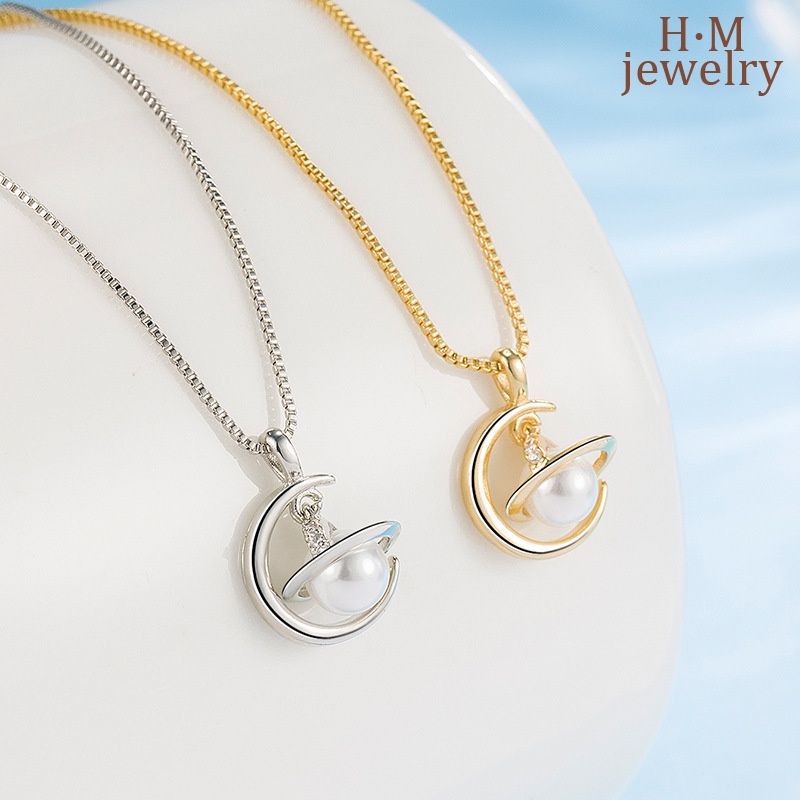 Kalung Rantai Sterling Silver 925 Dengan Liontin Planet / Bulan Warna-Warni Untuk Wanita