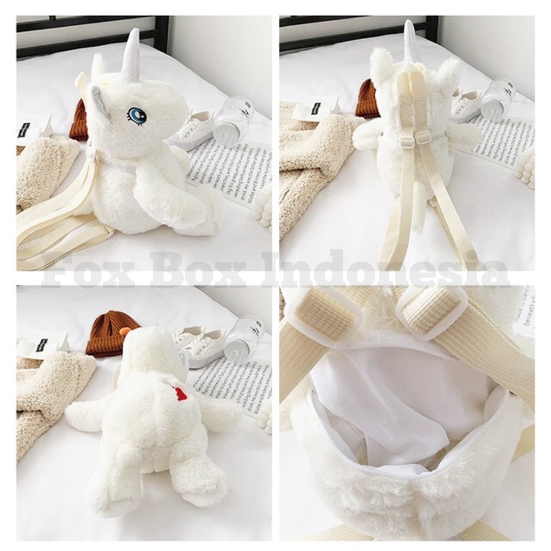 [TERMURAH] Tas Ransel Unicorn / Tas Selempang Beruang Teddy Bear Korea - Sling Bag Backpack Impor Anak dan Wanita Dewasa - Tas Boneka Bulu Premium - Fox Box Indonesia