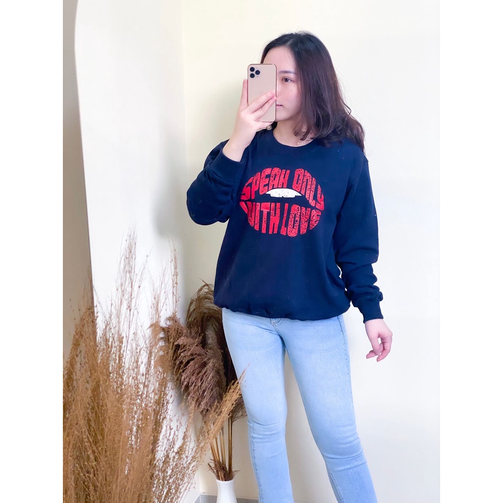 Sweater Crewneck Unisex Lengan Panjang Bahan Cotton Fleece Premium