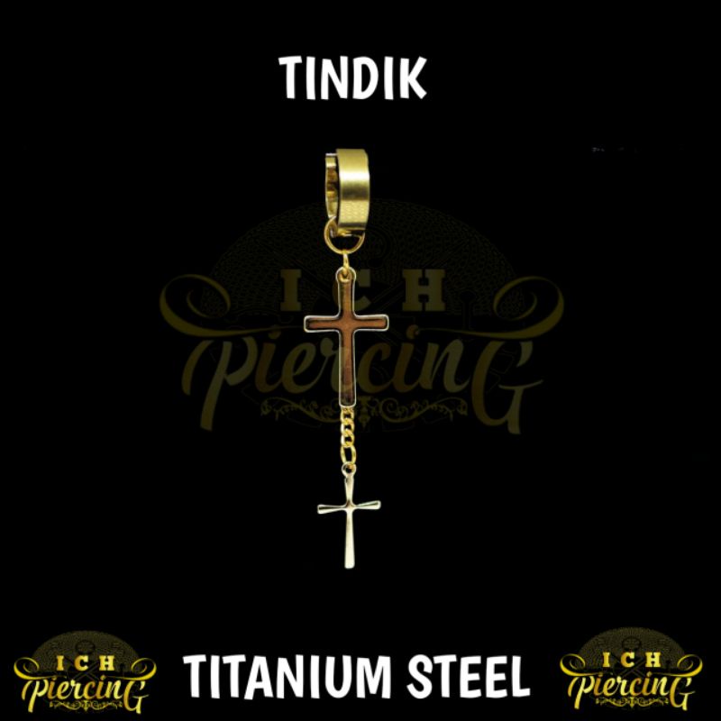 Anting Pria wanita Korea Gantungan Model salib Doble Gold / Anting BTS Terlaris