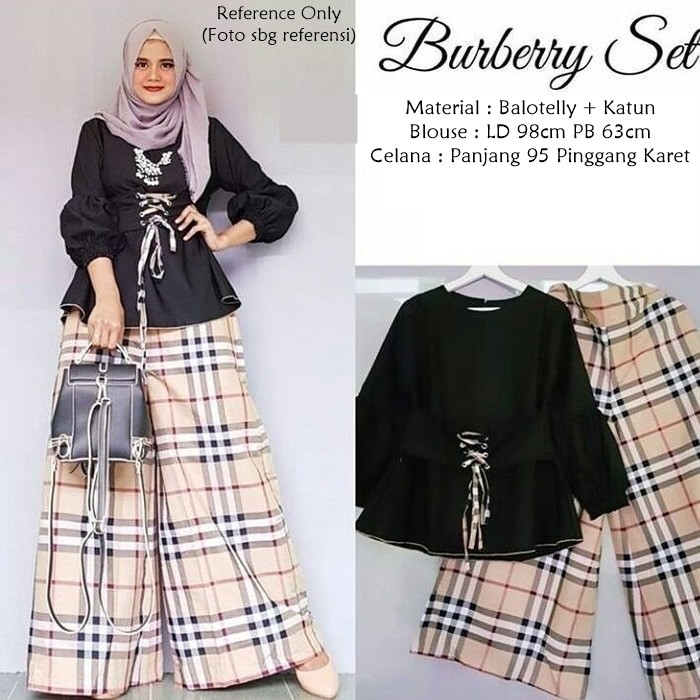 Baju Setelan Blouse Wanita Burberry Set