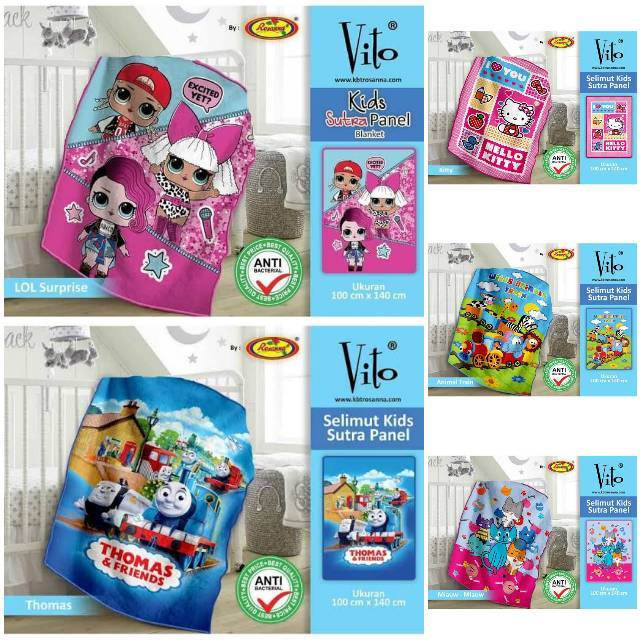 Cherry123 - Selimut anak bulu sutra halus vito kids rosanna 100x140 berkualitas animal train hello k
