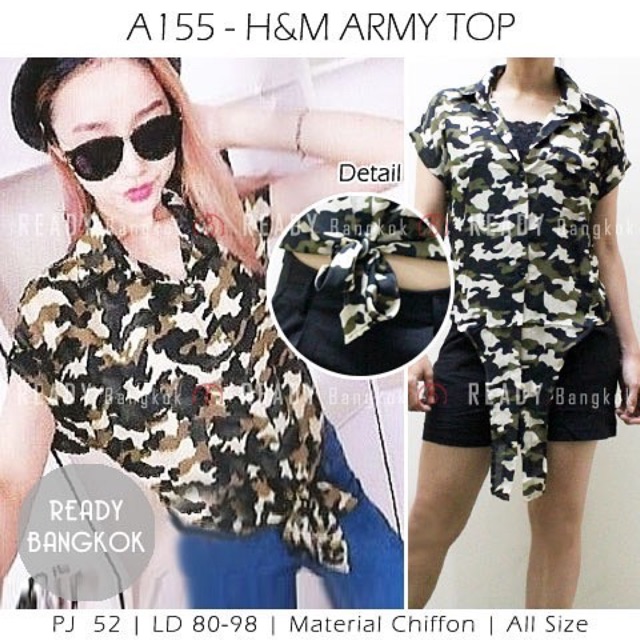 JUAL RUGI SALE PROMO H&M Army WOMEN Top ATASAN WANITA HIGH QUALITY IMPORT BANGKOK KEMEJA TENTARA
