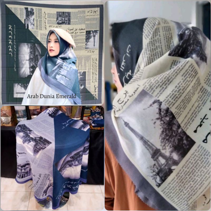 Hijab segi empat motif INDONESIA BOROBUDUR Huruf arab / Kerudung voal best seller  / Tunik / HIJAB /