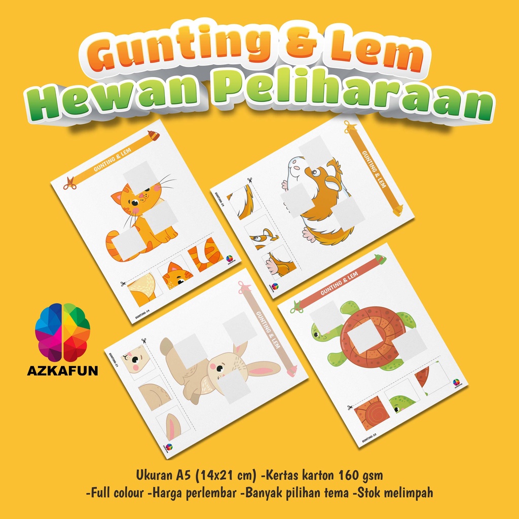 Jual Lembar Aktivitas Gunting Dan Lem Tema HEWAN PELIHARAAN - Lembar ...