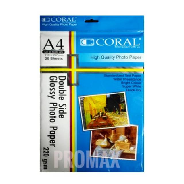 

KERTAS FOTO GLOSSY DOUBLE SIDE KERTAS PHOTO PAPER GLOSI KILAP A4 220 GR DUA SISI