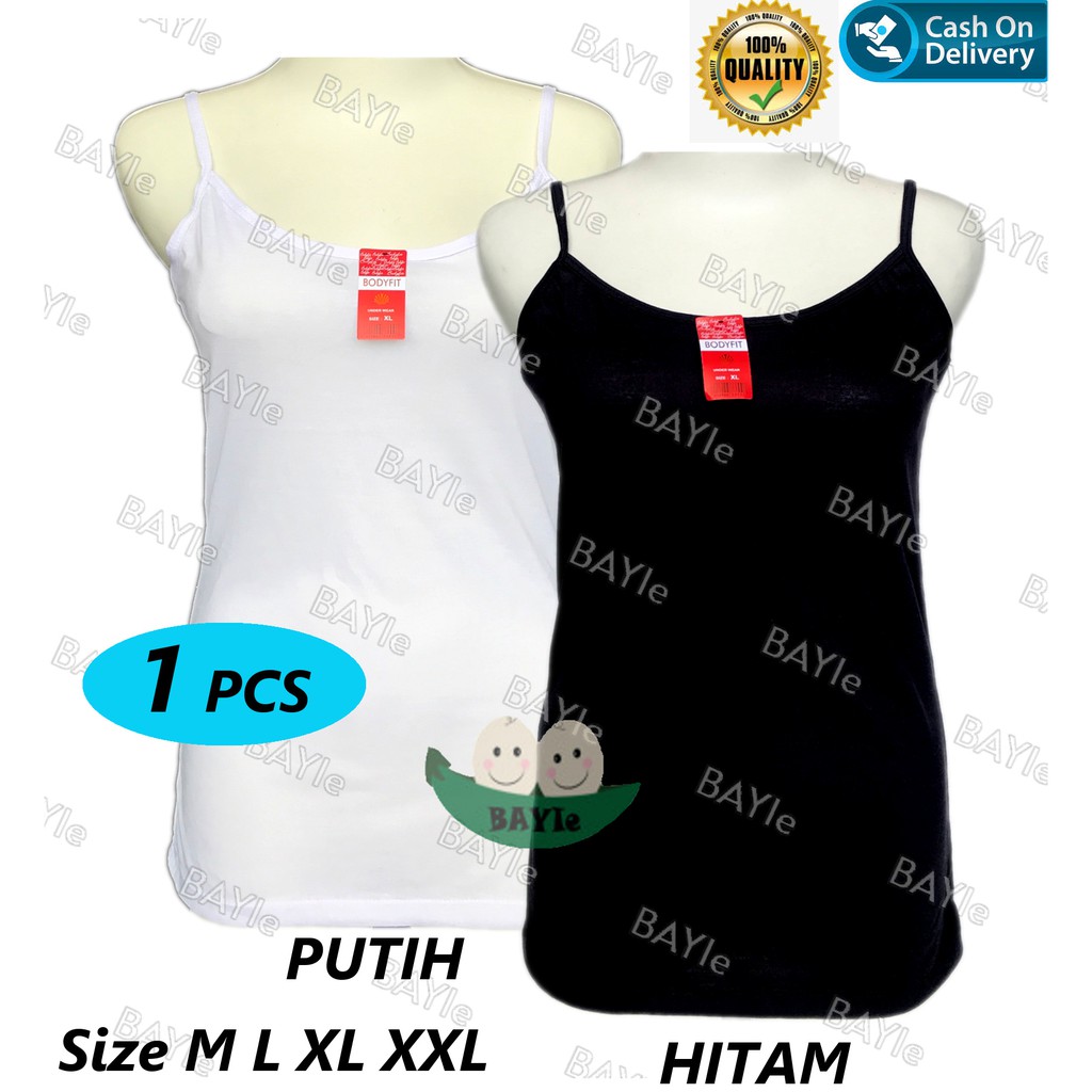 BAYIe - 1 PCS Singlet / Tanktop / Kaos Dalam Wanita Remaja Tali Kecil BODYFIT Bahan Katun Warna PUTIH/HITAM Size M L XL XXL