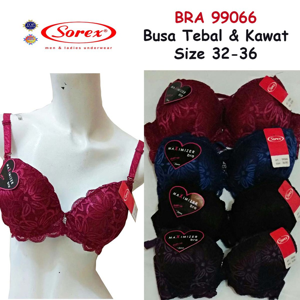 BRA Busa Tebal Brukat SOREX 99066 BH Renda Dengan Kawat size 32 34 36 2 kait BK