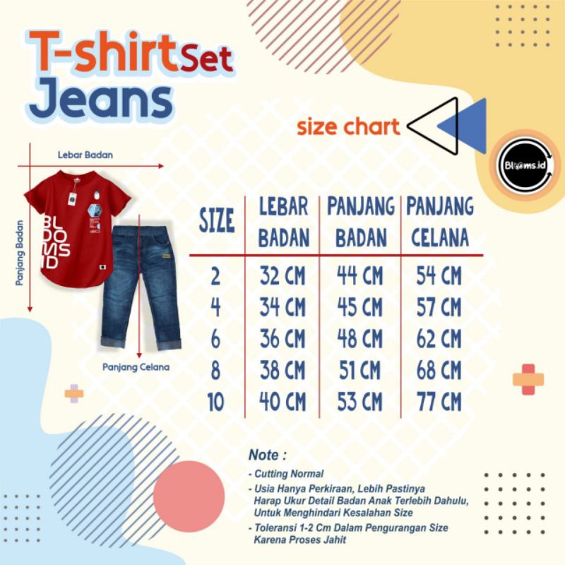 Afsheenastore Setelan Anak  Laki Laki Tshirt Blooms Set Jeans