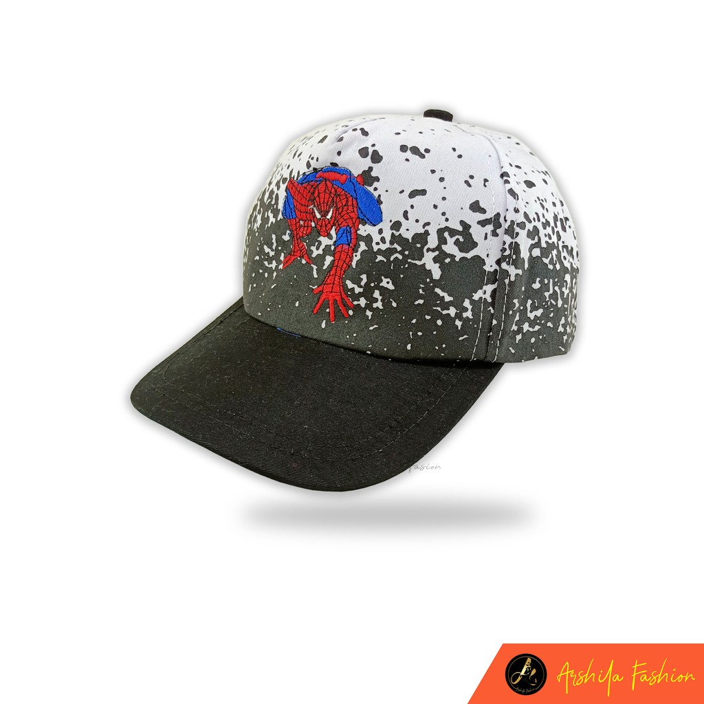 Topi Anak Laki laki motif Bercak Hero Spiderman superman kapten amerika-Full Spiderman Hitam