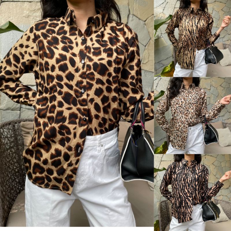 Kemeja Leopard Wanita - Kemeja Leopard Model H&M - Kualitas Premium