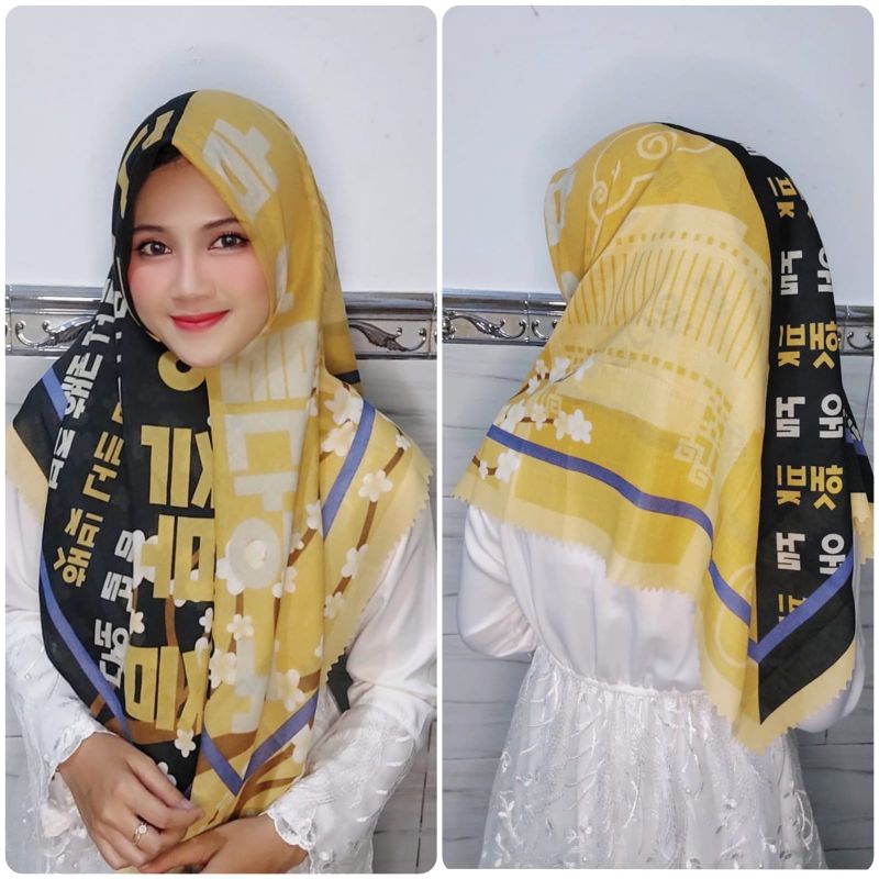 HIJAB KORAN ARAB KOREA AKSARA JAWA MURAH VIRALL-Bts kuning