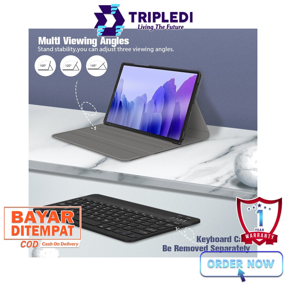 TRIPLEDI Case Keyboard Samsung Galaxy Tab A7 2020 SM-T500 SM-T505 10.4 inch Wireless Bluetooth Removable Magnetic Casing Leather Flip Stand Built-in Protektif Shockproof Folio Book Cover Sarung Pelindung Tablet Android-6