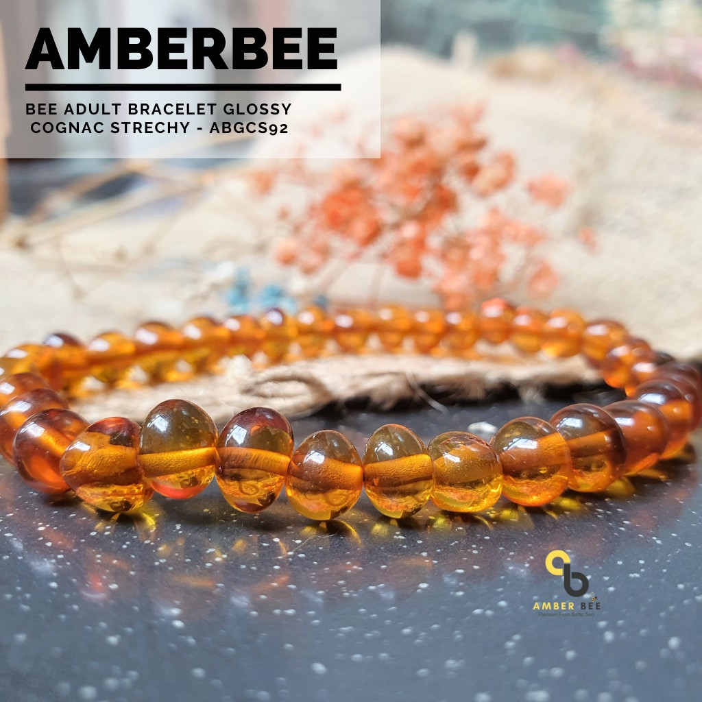 Gelang Amber Dewasa Premium Stretchy Glossy Cognac ABGCS92 By Amber Bee