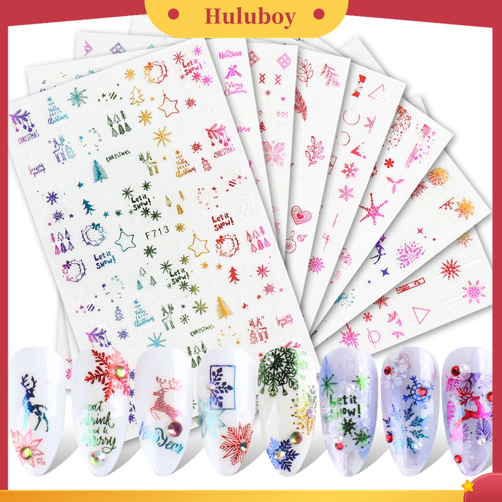 Huluboy Huluboy♡ Stiker Kuku Efek 3D Bahan Foil Glitter Untuk Dekorasi Nail Art