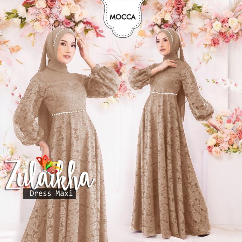 MAXY ZULAIKHA MUTIARA, BRUKAT, MOSCREPE PREMIUM, GAMIS HIJAB MUSLIM, MAXY DRESS, 2 UKURAN