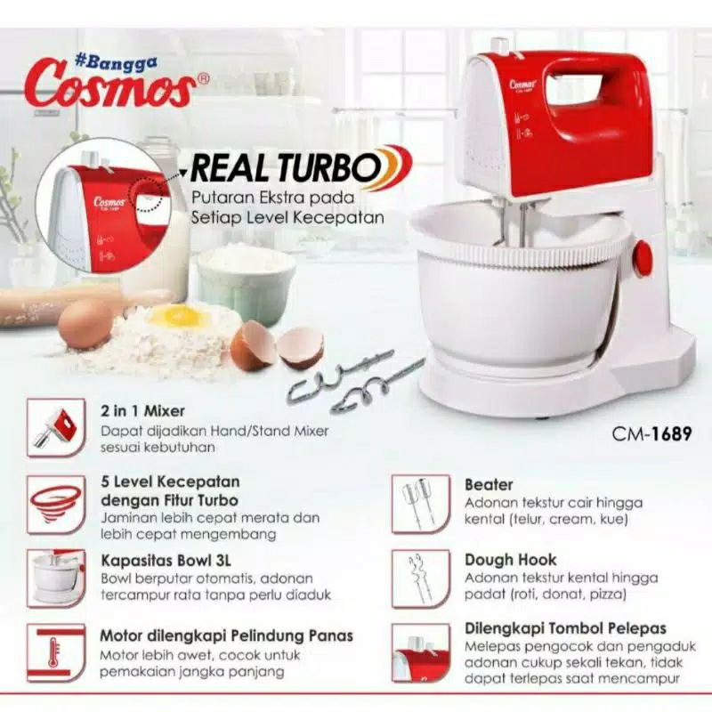 Stand Mixer COSMOS CM 1689 Real Turbo - Pengaduk Telur Dan Adonan
