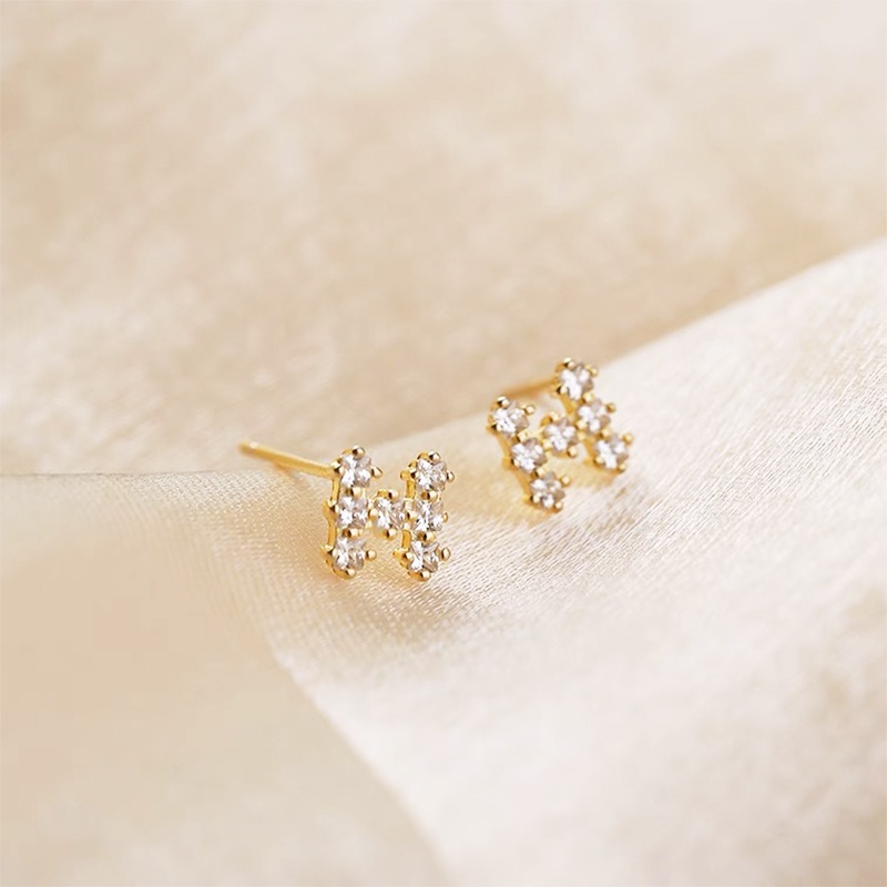 Anting Stud Bentuk H Geometris Aksen Kristal Untuk Wanita