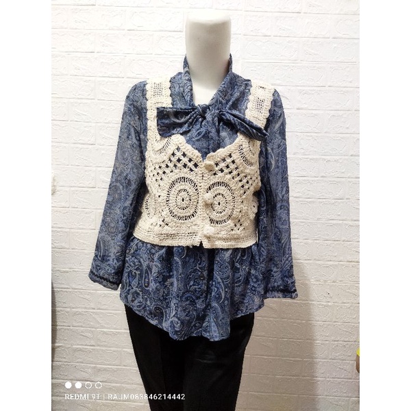 Atasan Wanita BLOUSE Kemeja  2in1 Set Rompi Rajut Pisah/Atasan Wanita Set Vest Rajut Import Ala Shel