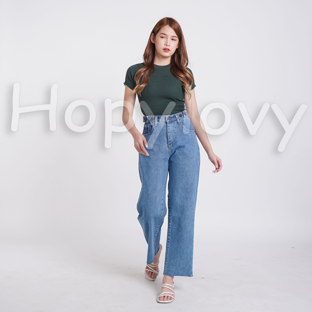 Celana Kulot Wanita | Celana Kulot Jeans | Boyfriend Loose Double Button HOPYLOVY