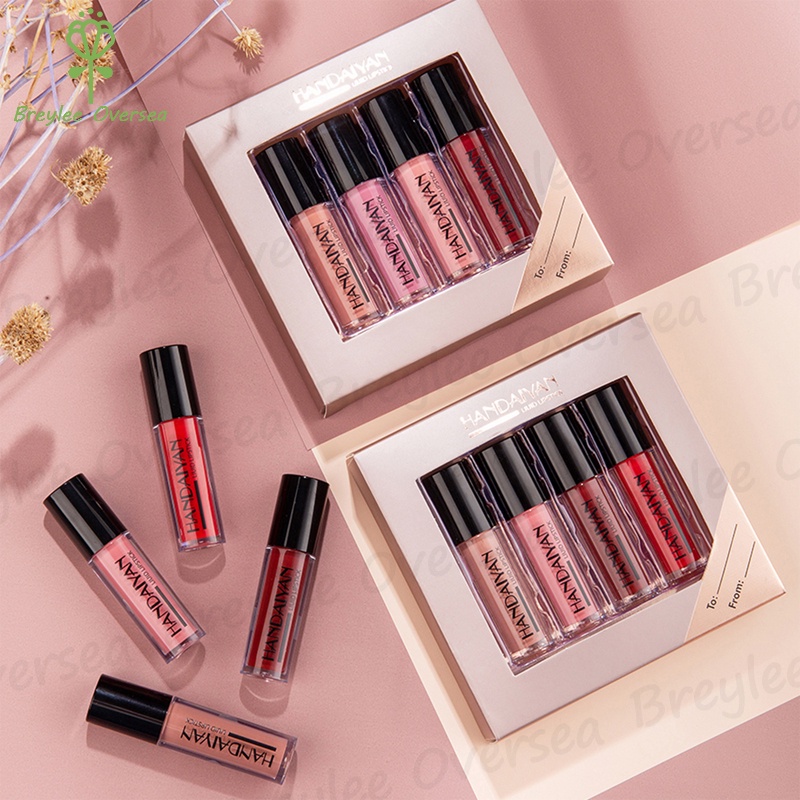 【Baru】handaiyan-Mate Liquid Lipstik Kit Makeup 4 Warna Kosmetik Makeup Tahan Air