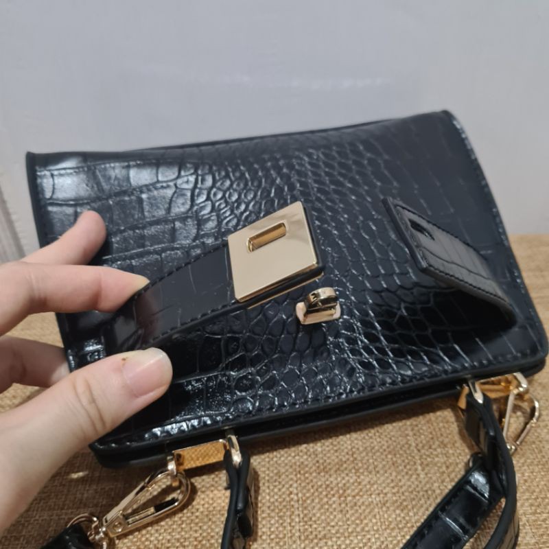 tas croco and brown bag tas jinjing MNG top handle crossbody