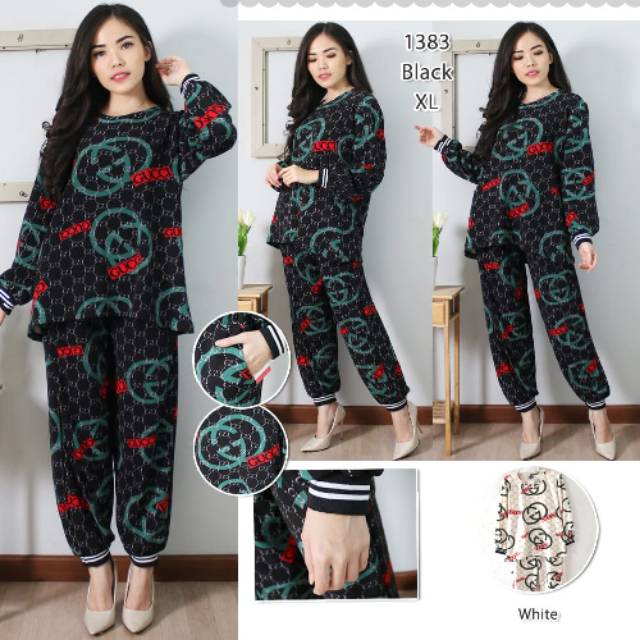 Setelan Set Wanita jogger Training Scuba Branded Sintetis Melar