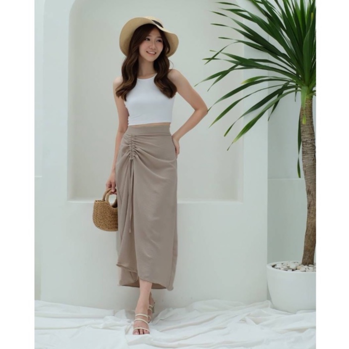 HOPYLOVY - Rok Serut Casual / Maxi Crinckle Skirt Wanita Korean Namima