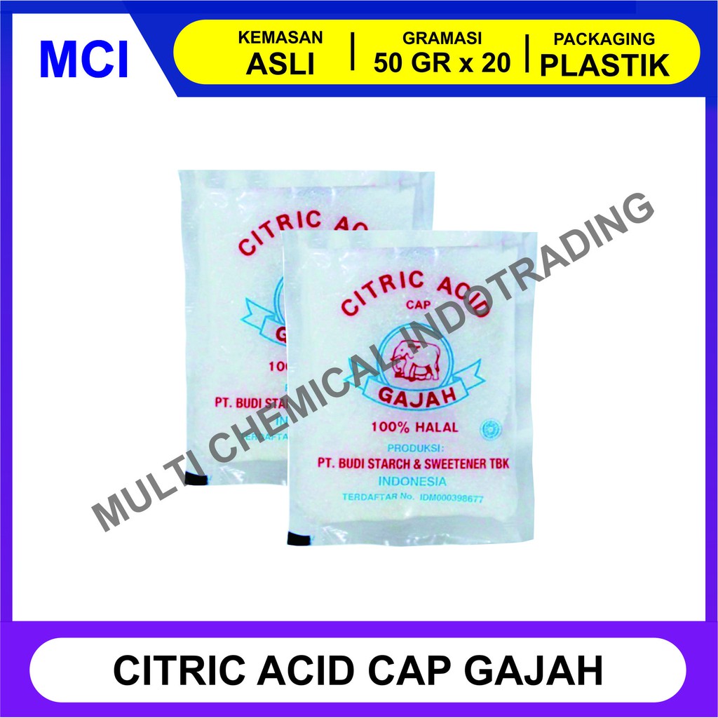 

CAP GAJAH CITRIC ACID 50 GR x 20 PCS / ASAM SITRAT / CITRUN
