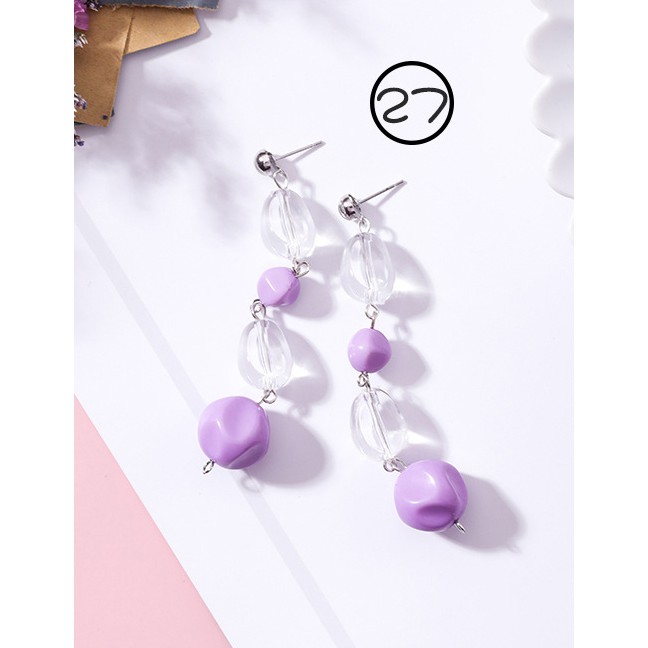 LRC Anting Tusuk Fashion Purple Ball Shape Decorated Earrings (27)