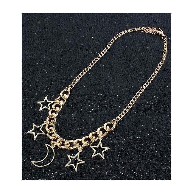 LRC Kalung Fashion Gold Alloy Star Moon Necklace F71743