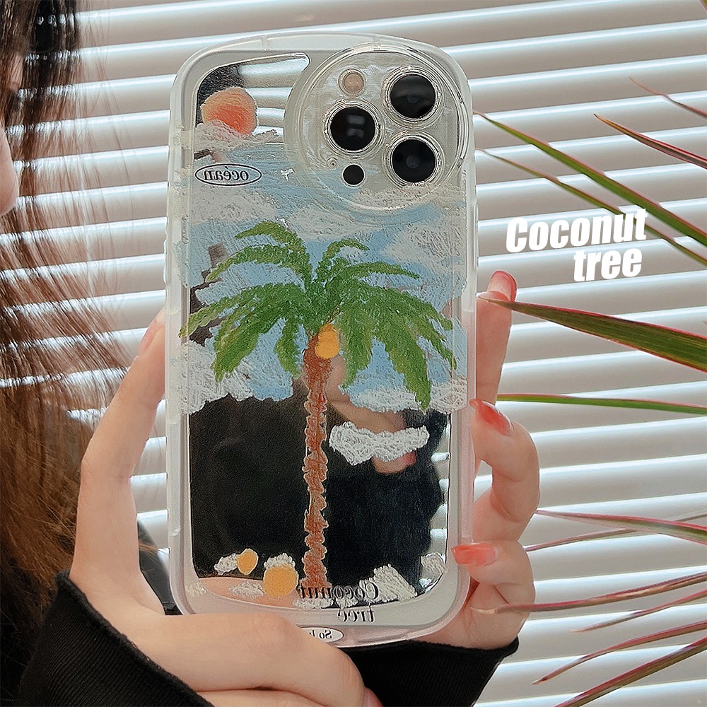 Case Pelindung Bahan Silikon Motif Pohon Kelapa Untuk Iphone 11 12 13 Pro MAX