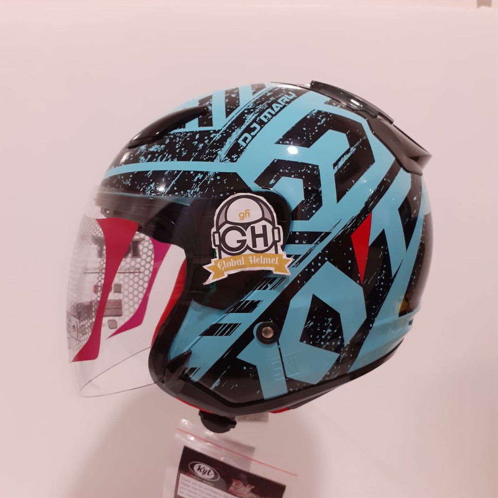 HELM HALF FACE KYT DJ MARU KYT DJMARU MOTIF #16 AQUA BLUE BLACK