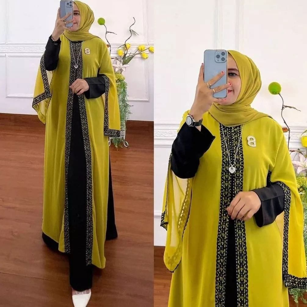 Nisa Arabian Abaya Kaftan Gamis Pesta Mewah Elegan Ceruty Babydoll Aksen Renda Dress Kondangan Baju Wanita Jumbo