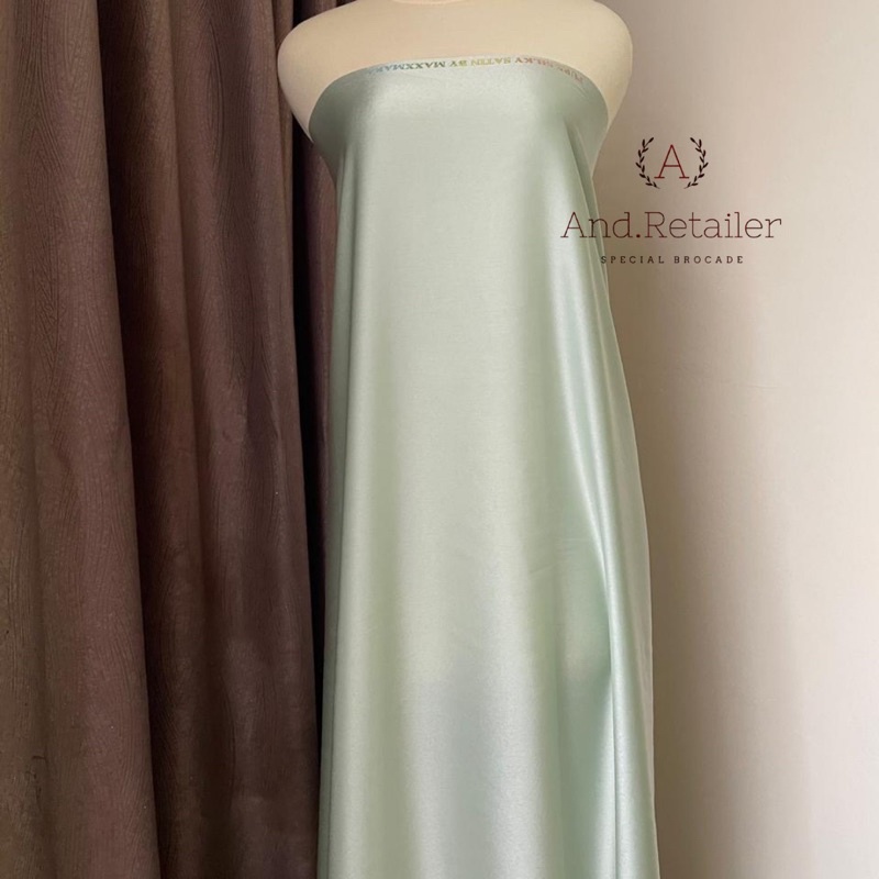 Bahan Kain satin Maxmara Pure silk Original 100% warna Hijau Mint