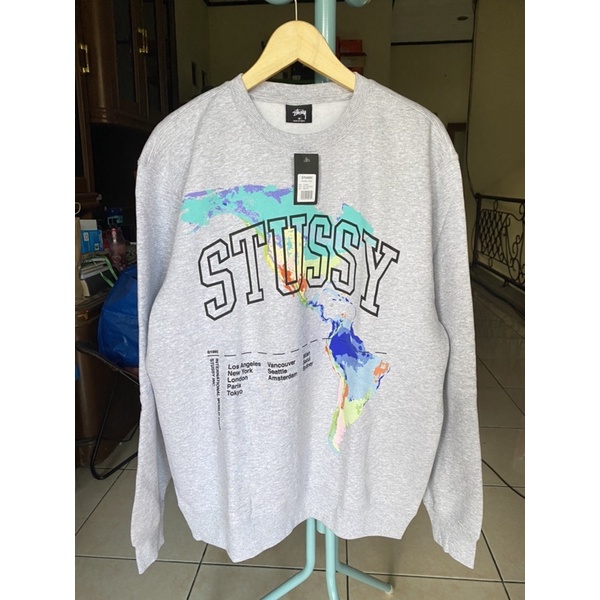 STUSSY Thermal Graphic Art Crewneck Ash Heather BARU & ORIGINAL 100%