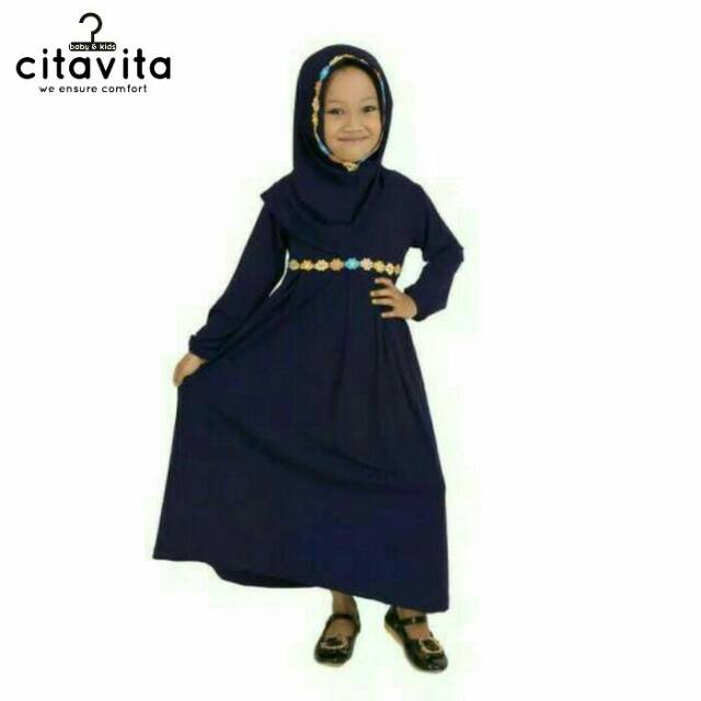 Baju Gamis Anak Perempuan / Baju Muslim Anak Perempuan / Warna Navy (dongker)