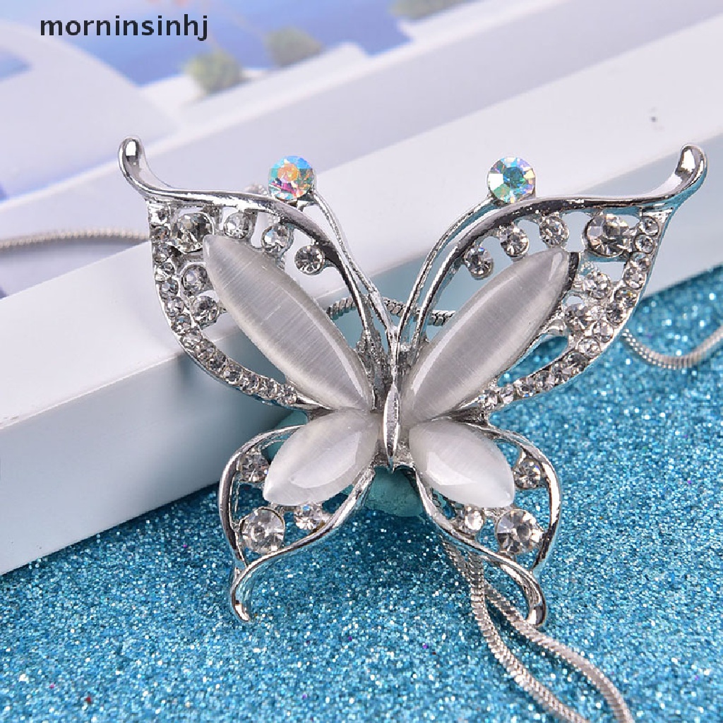 Mor Kalung Rantai Panjang Liontin Kupukupu Hias Batu Opal Untuk Wanita Butterfly